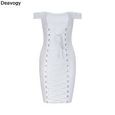 Us 21 08 38 Off Deavogy 2017 New White Black Off Shoulder Elegant Top Quality Bandage Dress In Dresses From Womens Clothing On Aliexpress Com