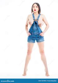 Nude woman denim overalls stock image. Image of natural - 81167495