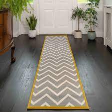 grey yellow runners geometric carpet