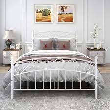 Gzmr Queen Size White Metal Bed Frame