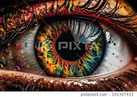 colorful eye makeup with abstract
