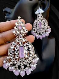 Purple Stone Long Jhumka Pearl Drop Earrings – Shasmis
