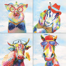 4 Piece Rainbow Animal Canvas Wall Art