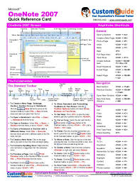 Onenote Quick Reference Microsoft Onenote 2007 Cheat Sheet