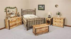 Our storage bed has sleek metal details finish. Rustic Cabin Hickory Wood Wagon Wheel Bedroom Furniture Set From