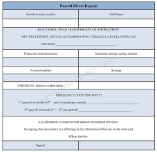 Payroll Direct Deposit Form Sample Forms