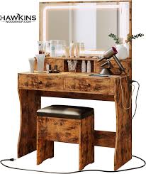 vanity desk set with led lighted mirror