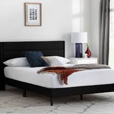 upholstered low profile platform bed in