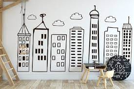 Large Doodled City Skyline Wall Decals