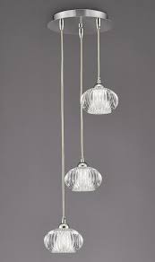 Ceiling Pendant Chrome Ribbed Glass Shades