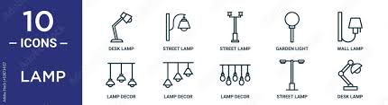 Lamp Outline Icon Set Includes Thin