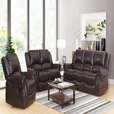 3 piece faux leather reclining sofa set