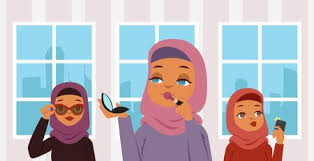 muslim arab women doing makeup banner