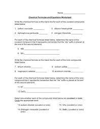 Equations Worksheet Write The Chemical