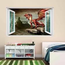 Red Dragon Fantasy Castle 3d Wall