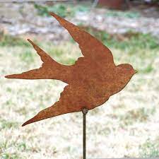 Metal Swallow Stake Rustic Metal Bird
