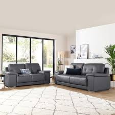 kansas grey leather 3 2 seater sofa set