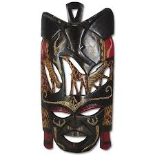 Wooden Mask African Wildlife Large