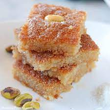 Mix well and let the semolina swell, for about 40 minutes. Basbousa Semolina Cake Amira S Pantry