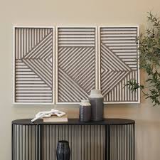 Wood Geometric Carved Wall Decors Brown