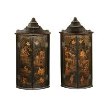 Sawdust city corner cabinet (solid black) many colors options. Pair Of English 1790s George Iii Gold And Black Chinoiserie Corner Cabinets English Accent Antiques