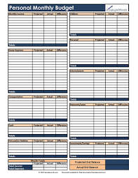 Personal Monthly Budget Form