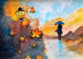 Autumn Rain Colorful Landscape Painting