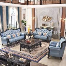 golden frame blue genuine leather sofa