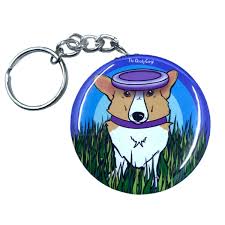corgi dog frisbee disc golf keychain