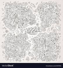 Line Art Set Of Doodle Hippie Designs