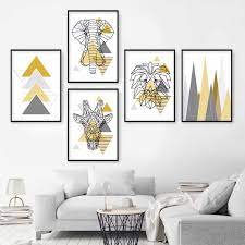 Set Of 5 Gallery Wall Art Yellow And