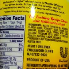 mayonnaise light calories nutrition