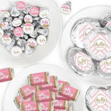 Check out our baby shower candy bar wrappers selection for the very best in unique or custom, handmade pieces from our party favors shops. Hello Little One Pink And Gold Mini Candy Bar Wrappers Round Candy Stickers And Circle Stickers Girl Baby Shower Candy Favor Sticker Kit 304 Pieces Bigdotofhappiness Com