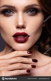 dark red lips stock photo