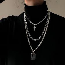 Grunge Necklace Set With Cross Dog Tag