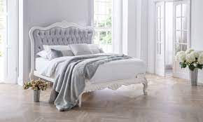 Chic french country style vintage bedroom furniture of wood in white, pale creamy and bluish shades. French Style Beds Bedroom Furniture Uk Crown French Furniture