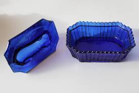 Vintage Cobalt Blue Glass Trinket Box