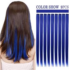 Easy 60 days returns if you are not satisfied with the colour, feel or quality of zala hair extensions. Amazon Com Rhyme 9pcs 21 Colored Clip In Hair Extensions Blue Hair Extensions For Kids Girls Clip In Blue Hair Clips Hair Extensions For Kids Party Highlights Blue Hair Accessories Blue Health