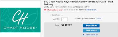 Ebay Chart House Gift Card Promotion 60 Gc For 50