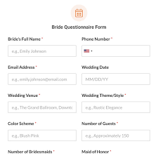 bride questionnaire form template for