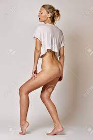 Beautiful Naked Blonde Woman In White T-shirt. Studio Shooting. Фотография,  картинки, изображения и сток-фотография без роялти. Image 32962302