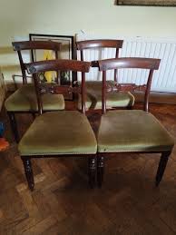 set 4 carved wooden dining chairs sage