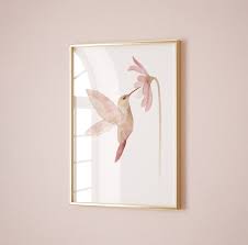 Retro Pink Hummingbird Art Print