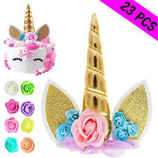 The cute ears are made of soft pink felt and accents of glitter gold inside. Unicorn Cake Topper Reusile Unicorn Horn Ears Eyelashes And Flowers Unicorn Party Cake Decoration For Birthday Party Wedding Biy Shower Walmart Com Walmart Com