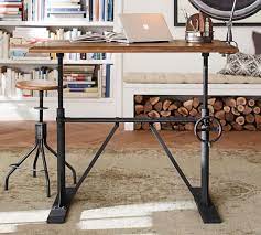 79 l dining table reclaimed hardwood solid glass top cast iron hand crank base. Pittsburgh Crank Standing Desk Office Desk Pottery Barn