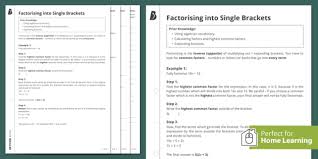 Factorising Worksheet Home Learning