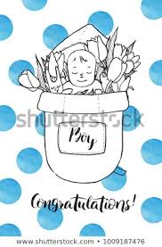 Newborn Baby Boy Flowers Congratulations New Stock Illustration