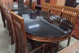Glass Top Teak Wood Dining Table 6 Seater