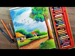 scenery drawing with oil pastel colour
