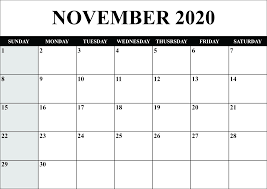 November 2020 Calendar Template Word Pdf Excel Format